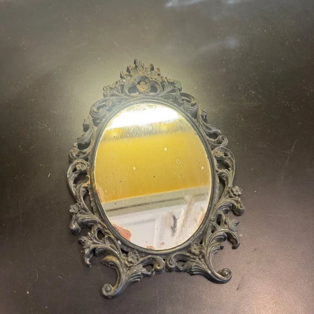 Wall Mirror Small Gold Black Ornate Baroque Floral Scrollwork